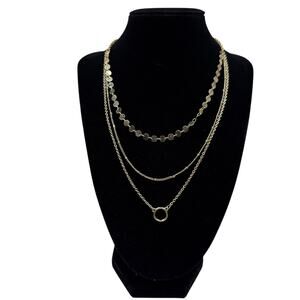 SUGARFIX by BaubleBar Gold Tone Layered Necklace Disc & Open Circle Pendant 15in